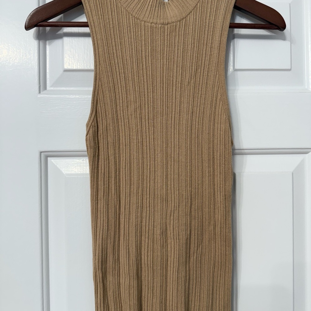 Wayf Tan Ribbed Knit Top